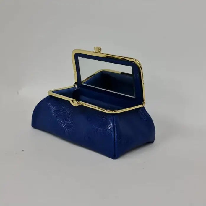 Royal Blue Handmade Genuine Leather Travel Bag - Cosmetic Bag