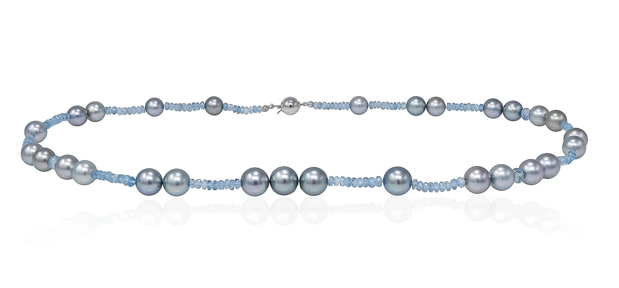 Tahitian Pearl with Natural Aquamarine Necklace Chain Marina Pearls