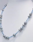 Tahitian Pearl with Natural Aquamarine Necklace Chain Marina Pearls