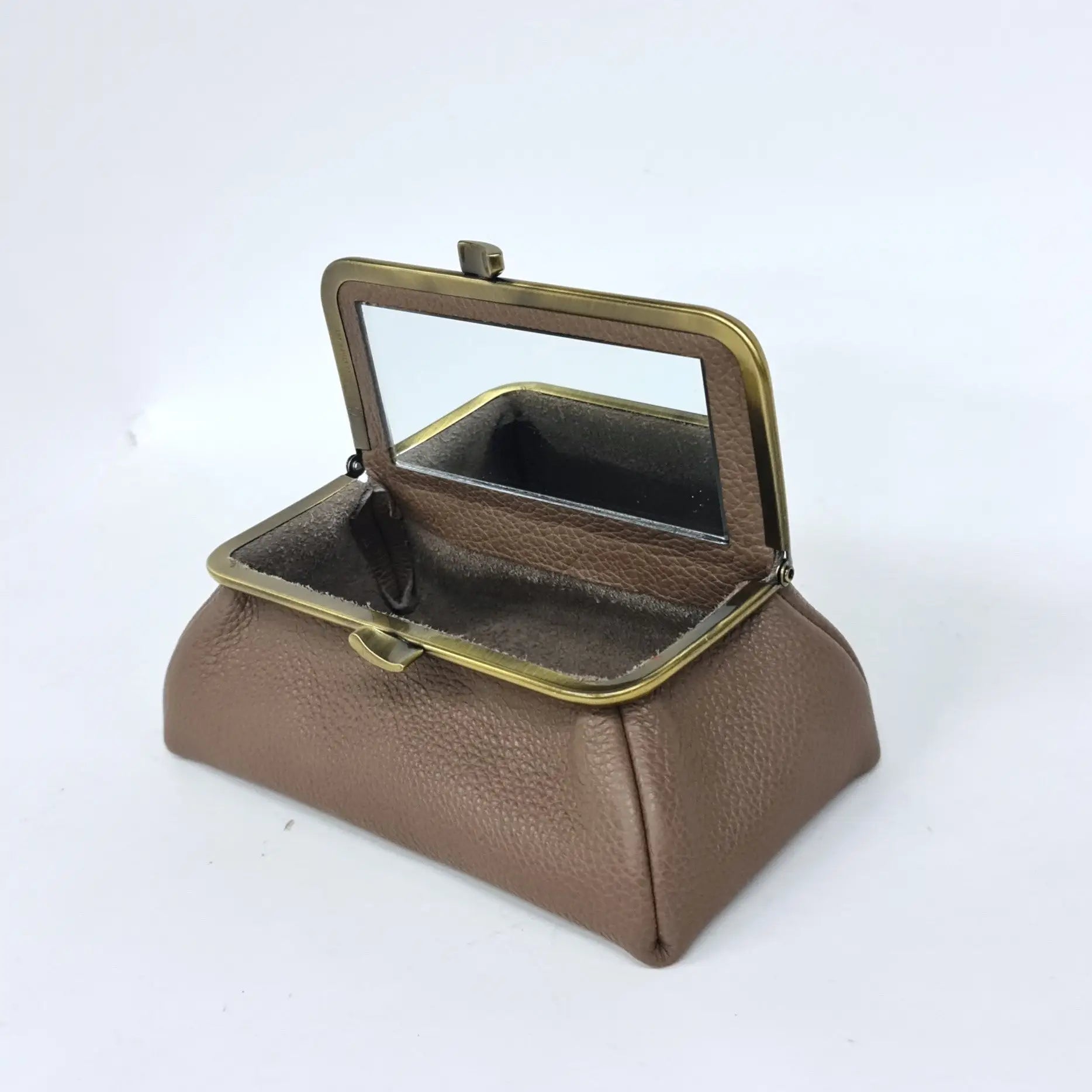 Taupe Handmade Genuine Leather Travel Bag - Cosmetic Bag