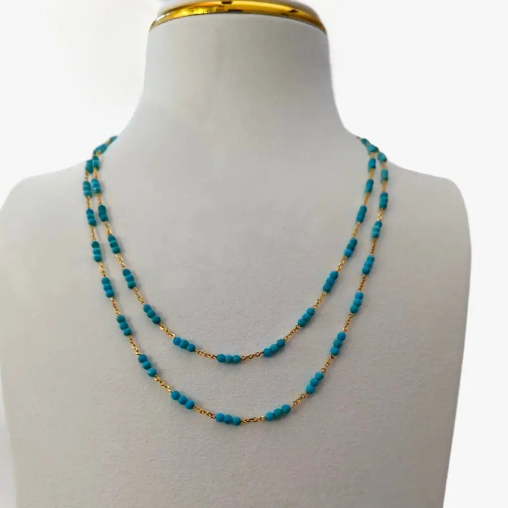 Tiny Arizona Turquoise Beads Gold Chain Station Necklace - Marina Korneev