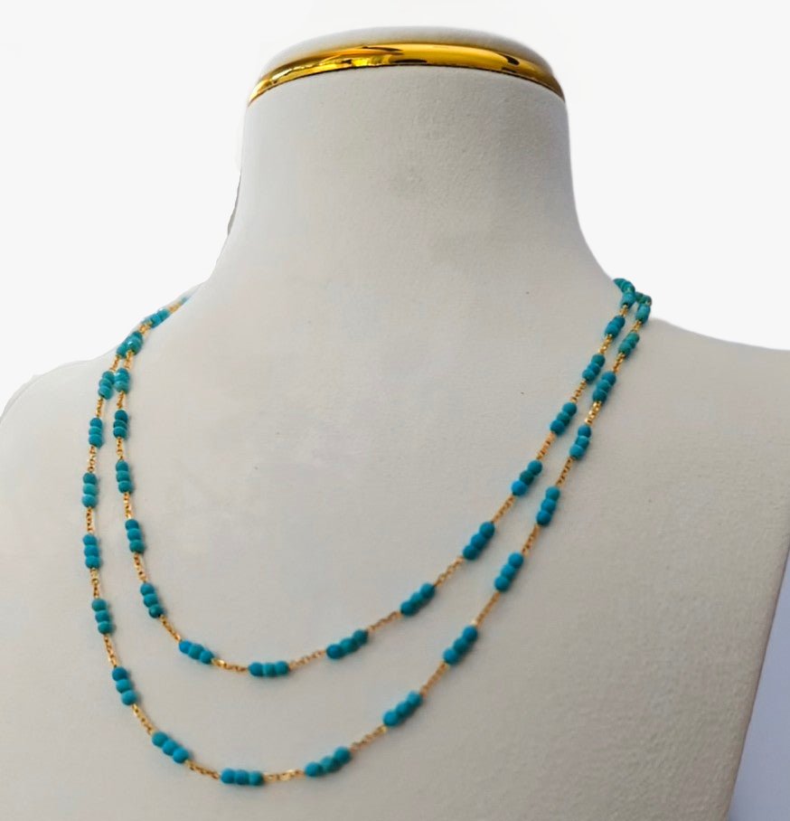 Tiny Arizona Turquoise Beads Gold Chain Station Necklace - Marina Korneev