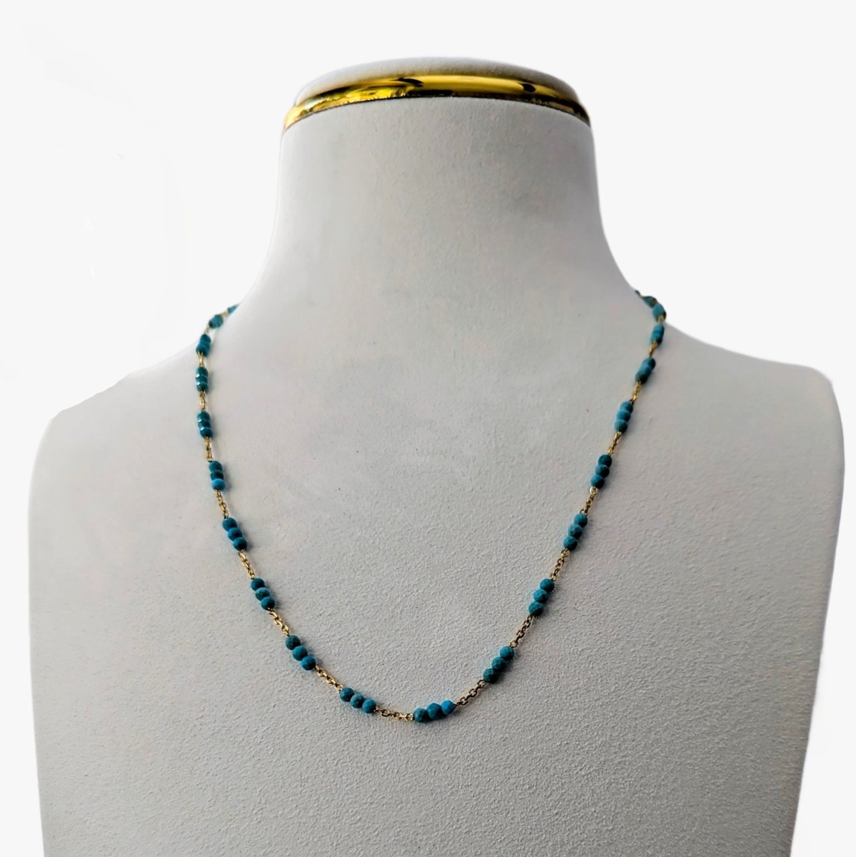 Tiny Arizona Turquoise Beads Gold Chain Station Necklace - Marina Korneev