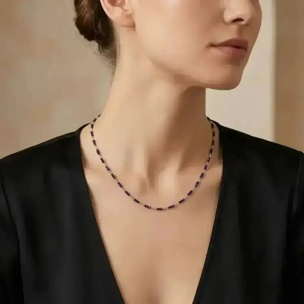 Tiny Lapis Lazuli Beads Gold Chain Station Necklace - Marina Korneev