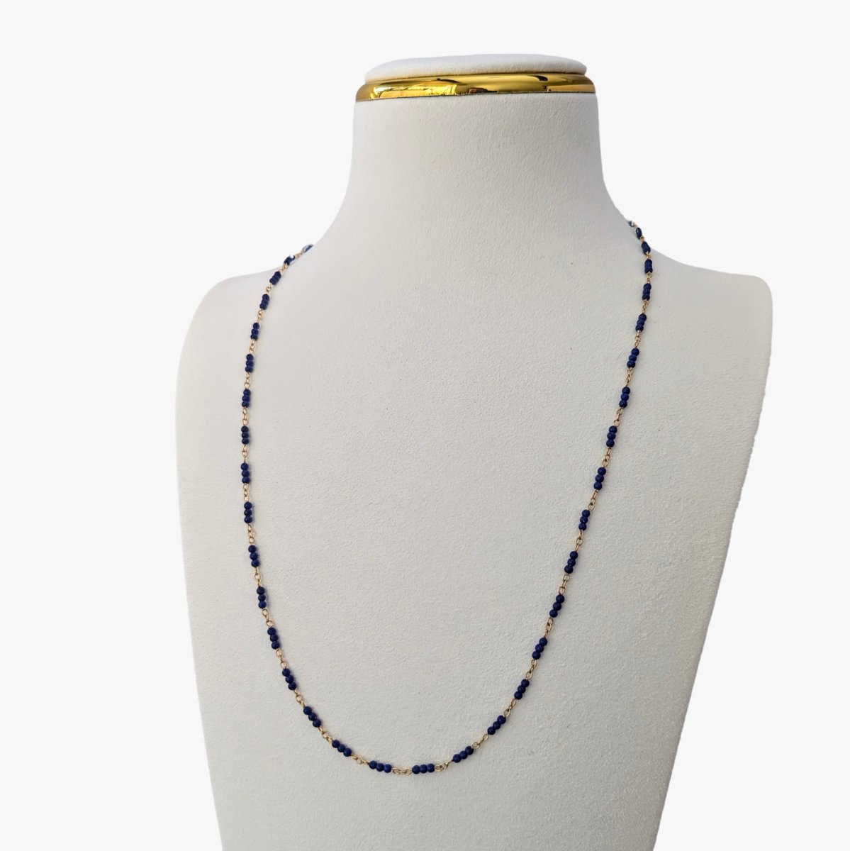 Tiny Lapis Lazuli Beads Gold Chain Station Necklace - Marina Korneev