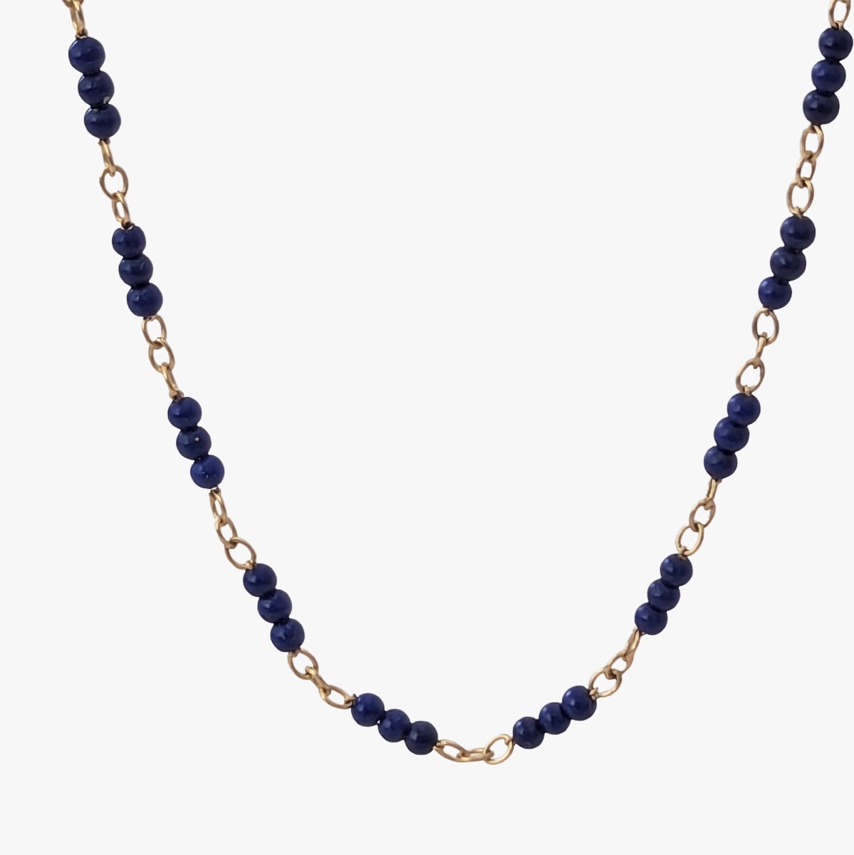 Tiny Lapis Lazuli Beads Gold Chain Station Necklace - Marina Korneev