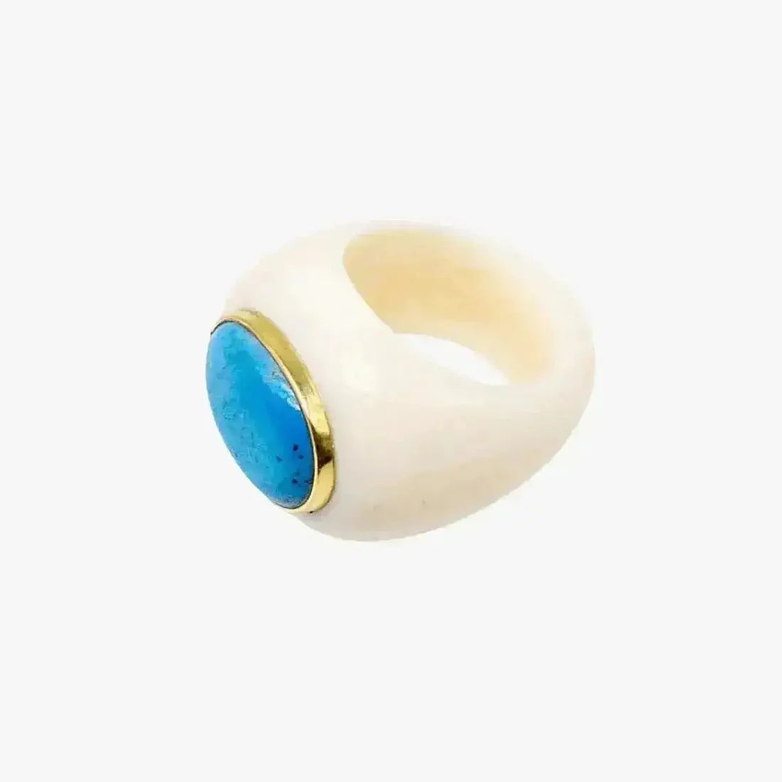 Vintage Walrus Tusk and Turquoise Ring - Marina Korneev