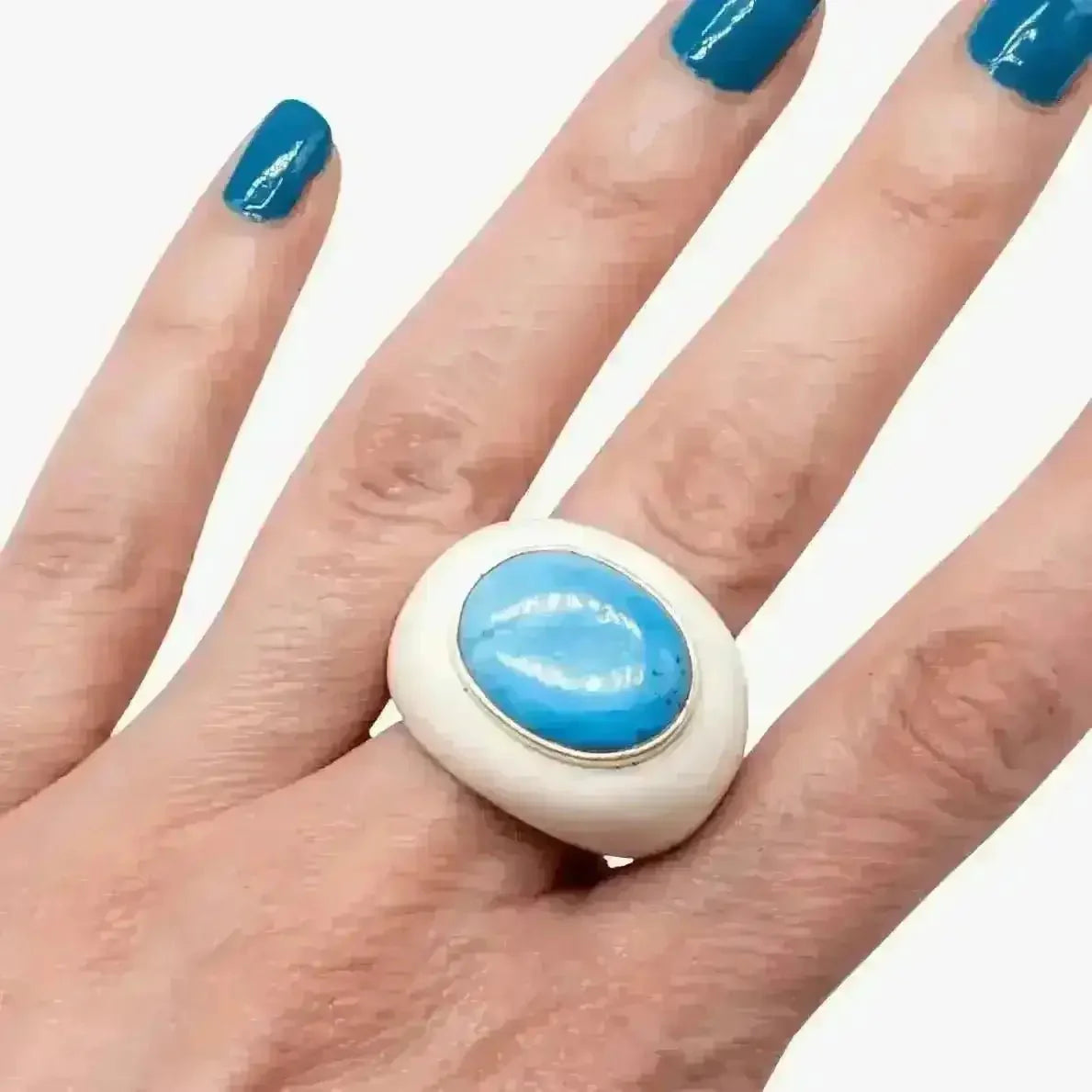 Vintage Walrus Tusk and Turquoise Ring - Marina Korneev