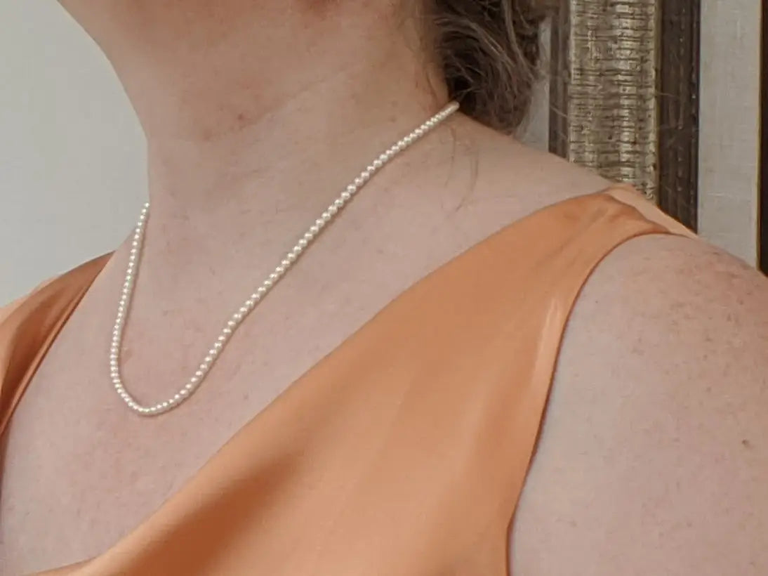 White baby Akoya Pearl Necklace Chain with 14K White Gold Clasp Marina Pearls