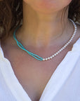 White Freshwater Pearls Half and Half Kingman Turquoise Necklace Marina Pearls