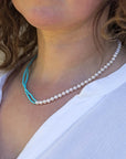 White Freshwater Pearls Half and Half Kingman Turquoise Necklace Marina Pearls