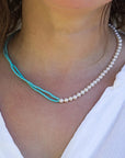 White Freshwater Pearls Half and Half Kingman Turquoise Necklace Marina Pearls