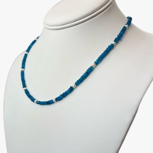 3.5-4.0mm White Seed Freshwater Pearl and Apatite Necklace - Marina Korneev Fine Pearls