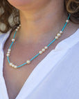 6.5-8.5mm Cream Akoya Pearls and Turquoise Necklace - Marina Korneev Fine Pearls