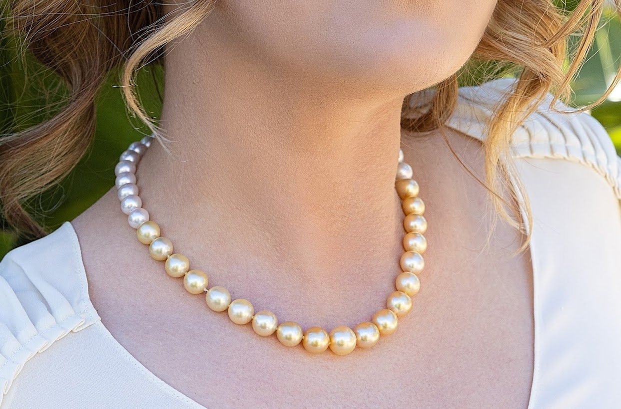 9-13mm Ombre White and Golden South Sea Pearl Necklace - Marina Korneev  Fine Pearls