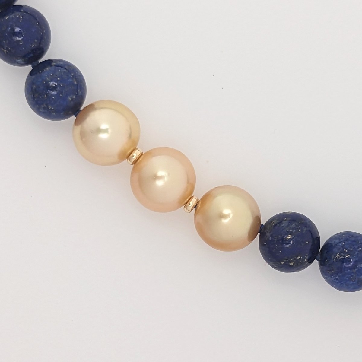 11-12mm Golden South Sea Pearl and Lapis Lazuli Necklace - Marina Korneev Fine Pearls