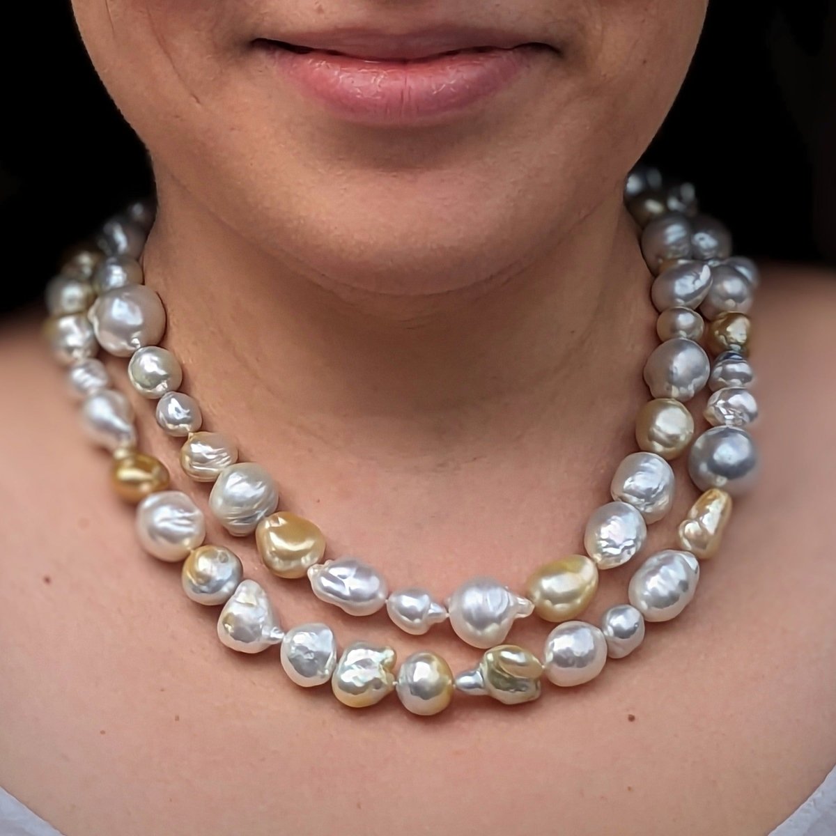 Harvest Strand: 9-19mm White &amp; Golden South Sea Pearl Necklace - Marina Korneev Fine Pearls