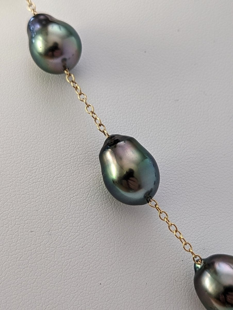 11-13mm Drops Tahitian Pearl Station Necklace - Marina Korneev Fine Pearls