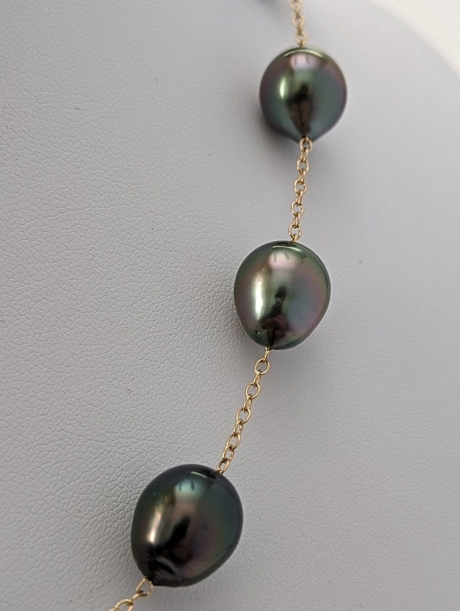 11-13mm Drops Tahitian Pearl Station Necklace - Marina Korneev Fine Pearls