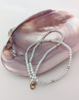 White Seed Bead Nucleated Freshwater Pearl Necklace w/Gold Beads - Marina Korneev Fine Pearls