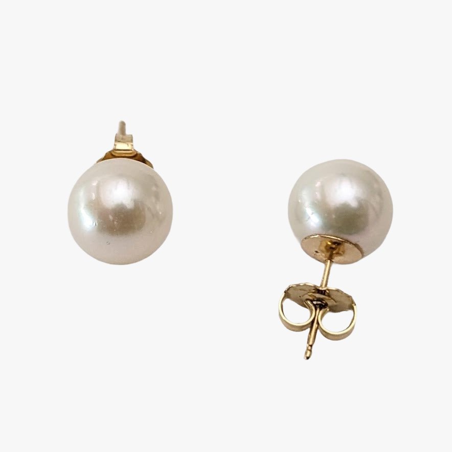8.5-9.0mm White Akoya Pearl Stud Earrings - Marina Korneev Fine Pearls