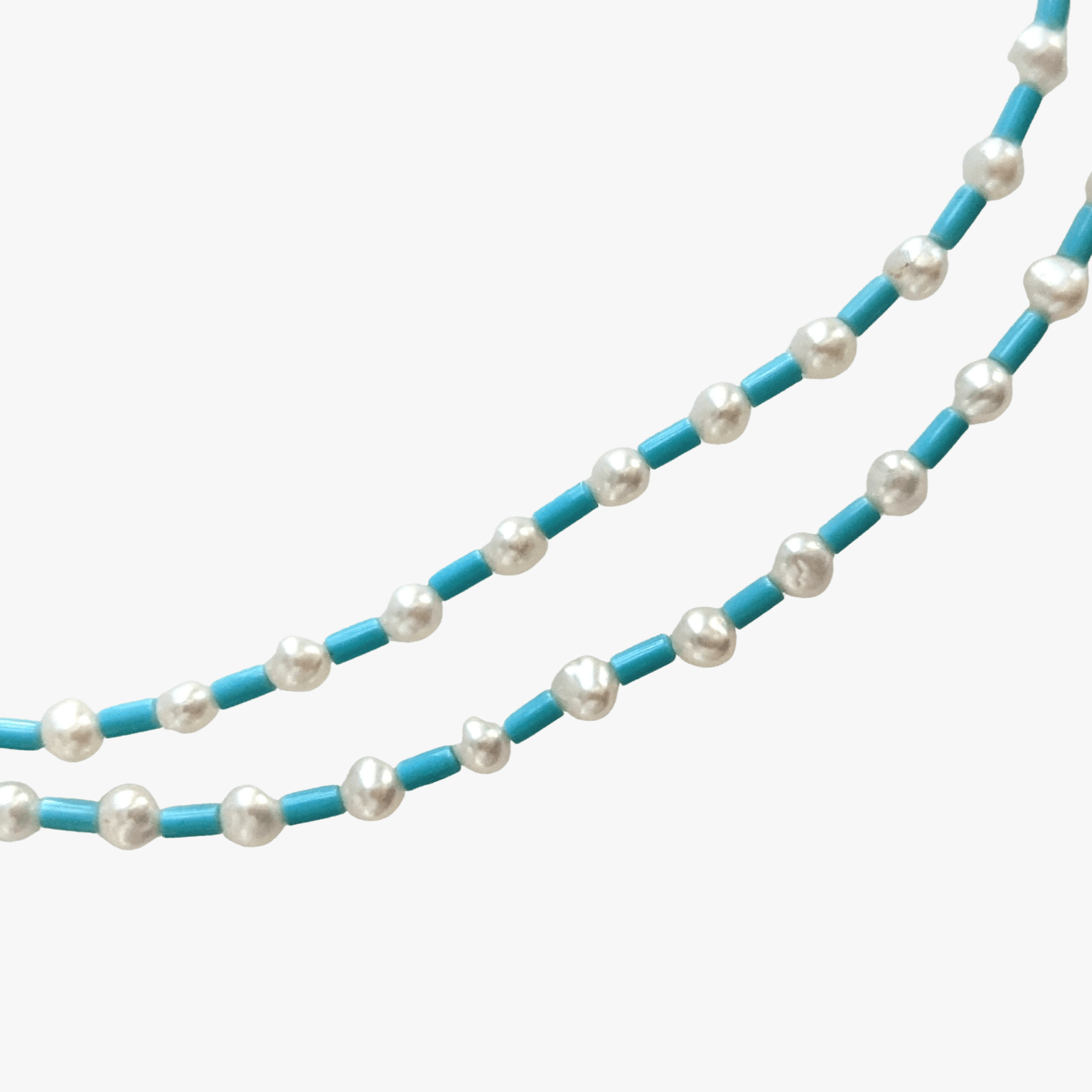 4.0-4.5mm White Freshwater Pearls and Turquoise Necklace - Marina Korneev Fine Pearls