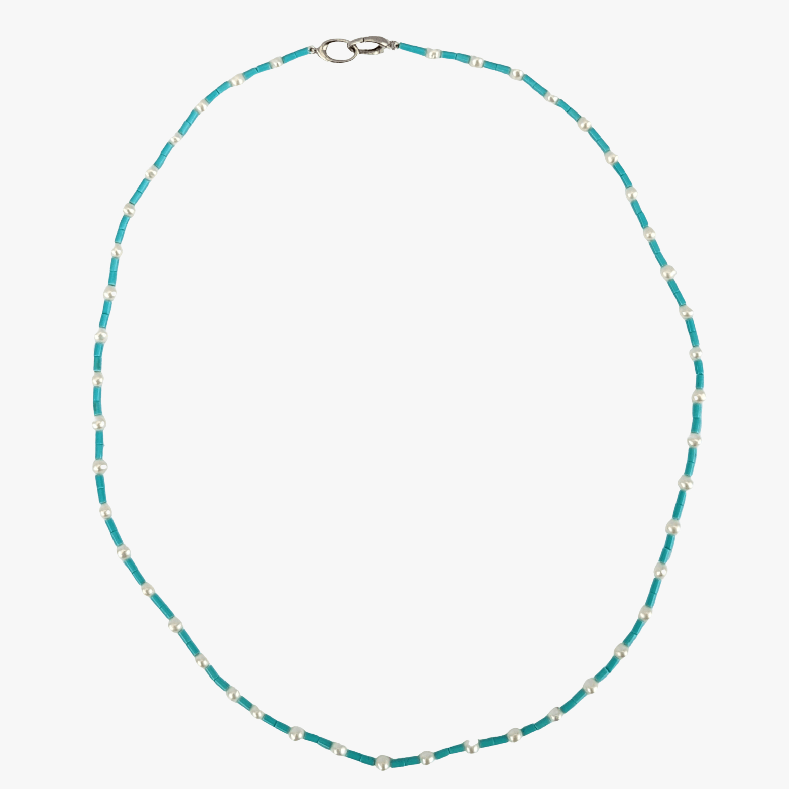 4.0-4.5mm White Freshwater Pearls and Turquoise Necklace - Marina Korneev Fine Pearls