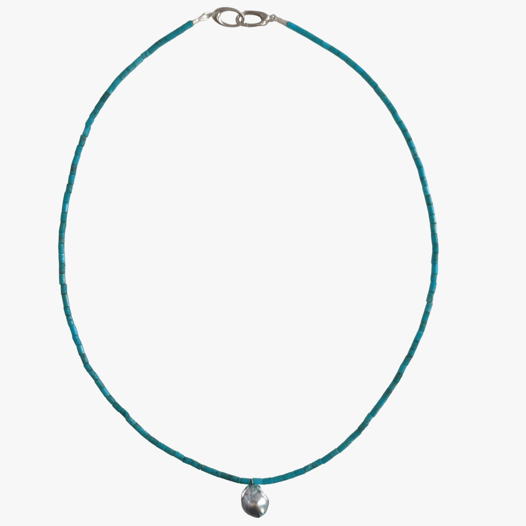 8.5-9.0mm Blue Baroque Akoya Pearl and Turquoise Necklace - Marina Korneev Fine Pearls